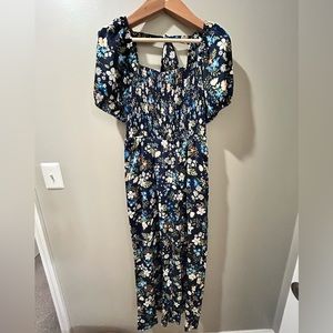 Navy blue floral jumpsuit, wide leg, size M